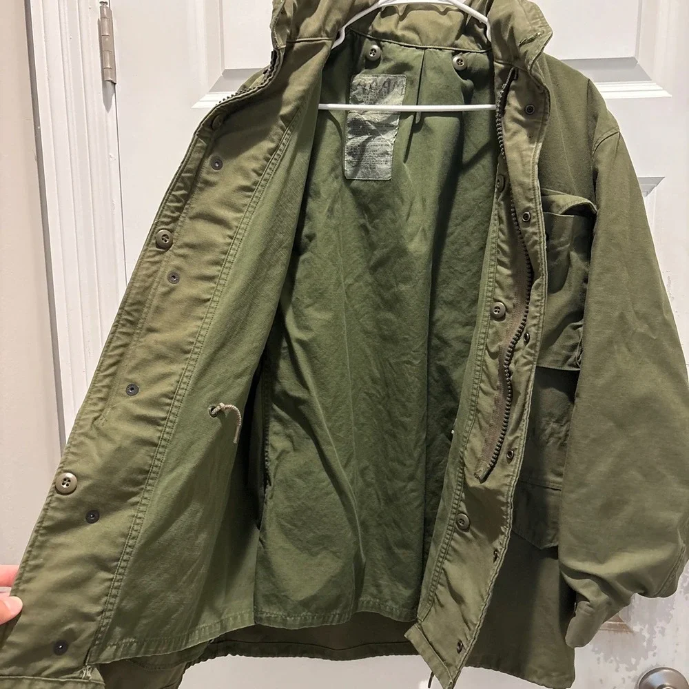 Vintage 80s US Army OG 107 Field Jacket Olive Green Military Coat Medium Long